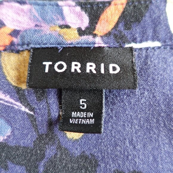 Torrid Sz 5 Navy Floral V Neck Challis Zip-Front Shirt Dress - Picture 4 of 12